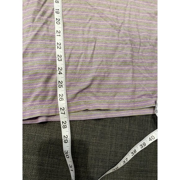 Alan Flusser Lavender Golf Shirt with Green Horizontal Pinstripes Sz L - Picture 6 of 9